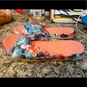 SHEVALUES Open Floral Print SLIPPERS SHOES Size 40 8.5 US